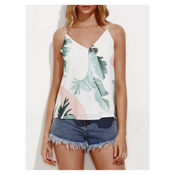 MBM Unlimited Tops - White Palm Print Sleeveless Cami Top